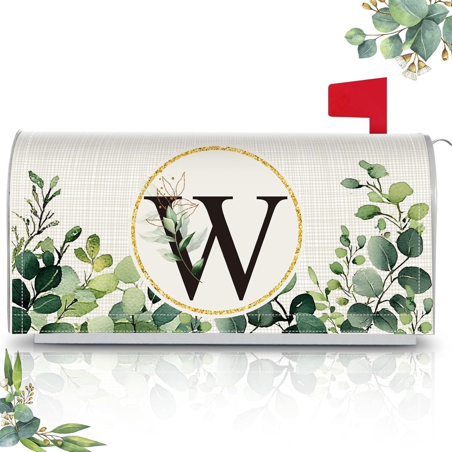 Tiamon Monogrammed L Mailbox Covers Magnetic Eucalyptus Welcome Letter Box Wrap Standard Size 21x18 Inch Spring Summer Leaves Mailbox Decor Eucalyptus Letter Numbers Decoration for Outdoor Garden Yard