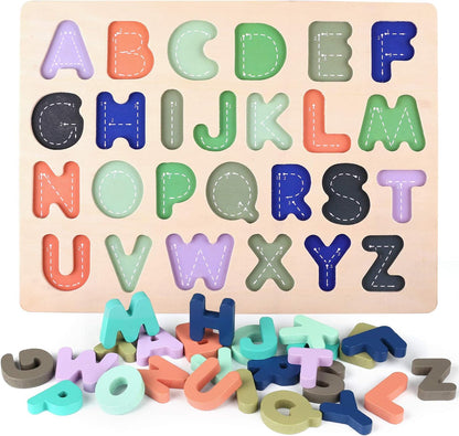 Wooden Puzzles for Toddlers, Voamuw Alphabet Number Shape Learning Puzzle for Kids Ages 3 4 5, Montessori Toys Preschool Education Chunky Jigsaw for Boys and Girls