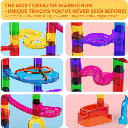 MaxTronic Marble Run Kit for Kids,Upgrade Marble Maze Kit 16mm Marbles 109pcs Building Blocks STEM Learning Toys Christmas Birthday Gift for Kids Aged 3-12