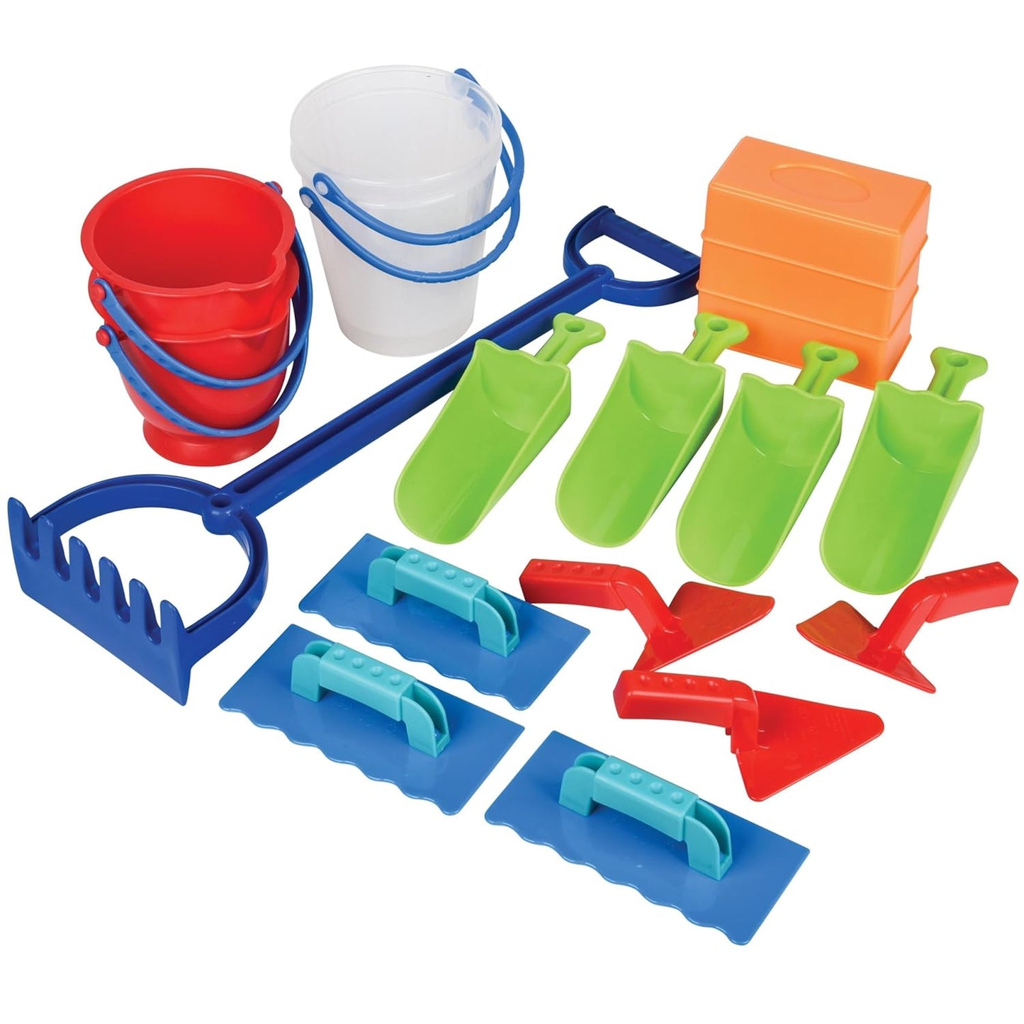 18-Piece Deluxe Sand & Water Play Set – Buckets, Scoops, Spades, Rake & Molds for Sensory Play, STEM Learning & Outdoor or Classroom Use