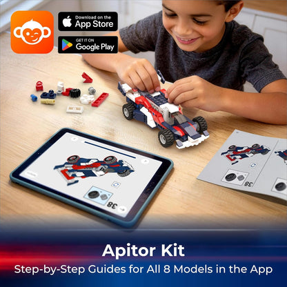 Apitor STEM Building Kit for Kids 6-12 | 8-in-1 Multi-Model Educational Robotics & Engineering Toy | DIY Race Car with High-Speed Motor | Fun STEM Building Robot for Young Boys & Girls