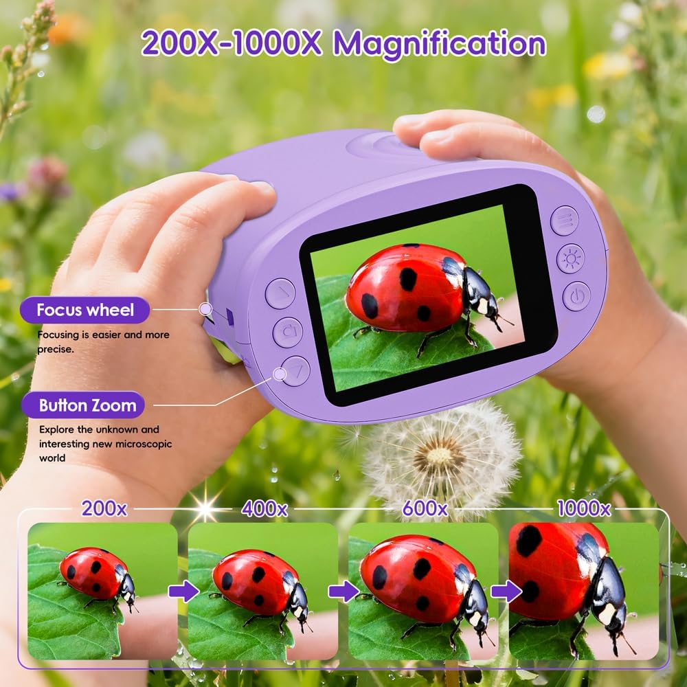 Temodu Kids Microscope 2.0" Screen 1000X Digital Microscope for Kids, Mini Pocket Handheld Microscopes for Children Birthday Festival Gift, Science Education Fun Toys for Boys Girls Ages 4-12 (Blue)