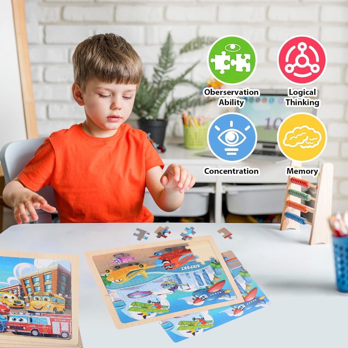4 Sets of Wooden Puzzles, Each Set has 24 Pieces, Including Castle Unicorn Princess, for Toddlers 3-5, Puzzles for Kids Ages 4-6, Preschool Educational Brain Teaser Toys for Girls 3 4 5 6 Years Old.