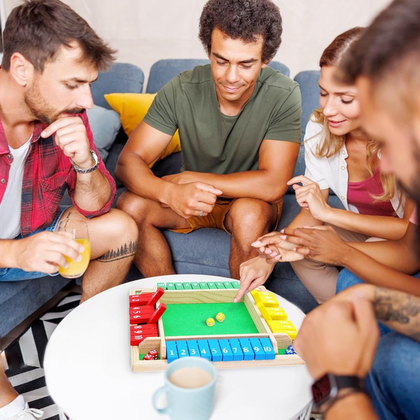 1-4 Players Shut The Box Dice Game, 10 Numbers Traditional Wooden Pub Bar Board Family Table Mat Game Dice for Adults