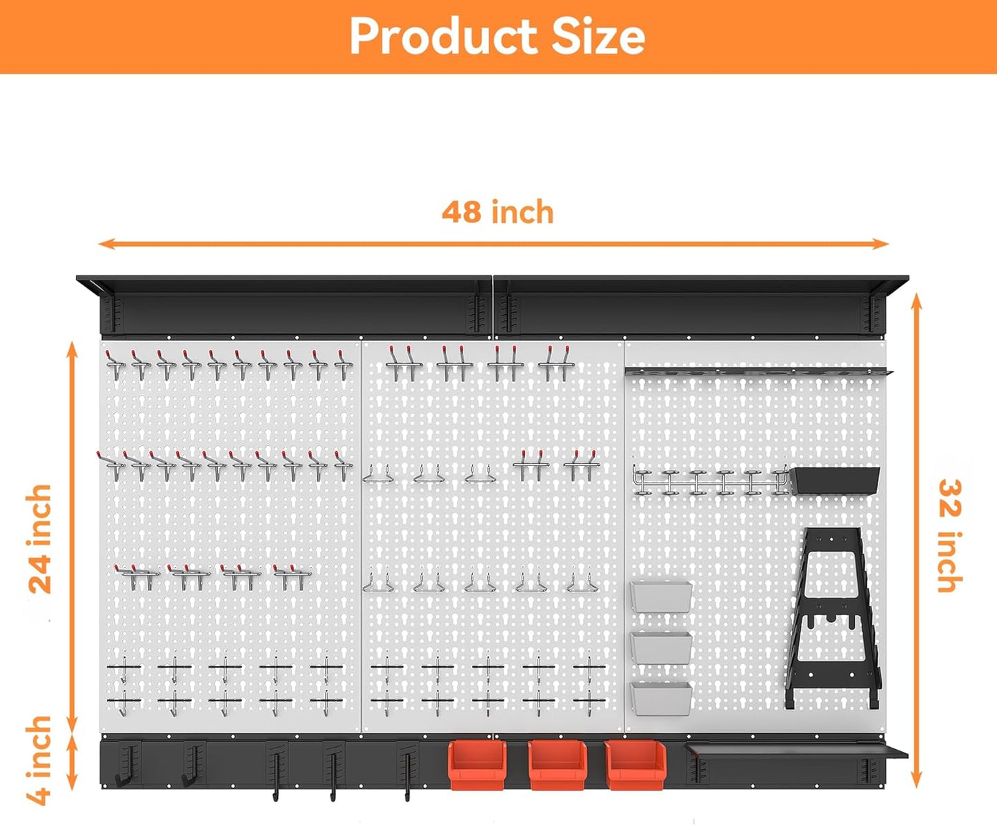 WALMANN 113 PCS Pegboard Wall Organizer Kit with Pegboard Hooks, Bins, Shelves, Pegboard Tools Storage System for Garage, Workbench, Modular Peg Board Tool Organizer Board with Hooks(Black)
