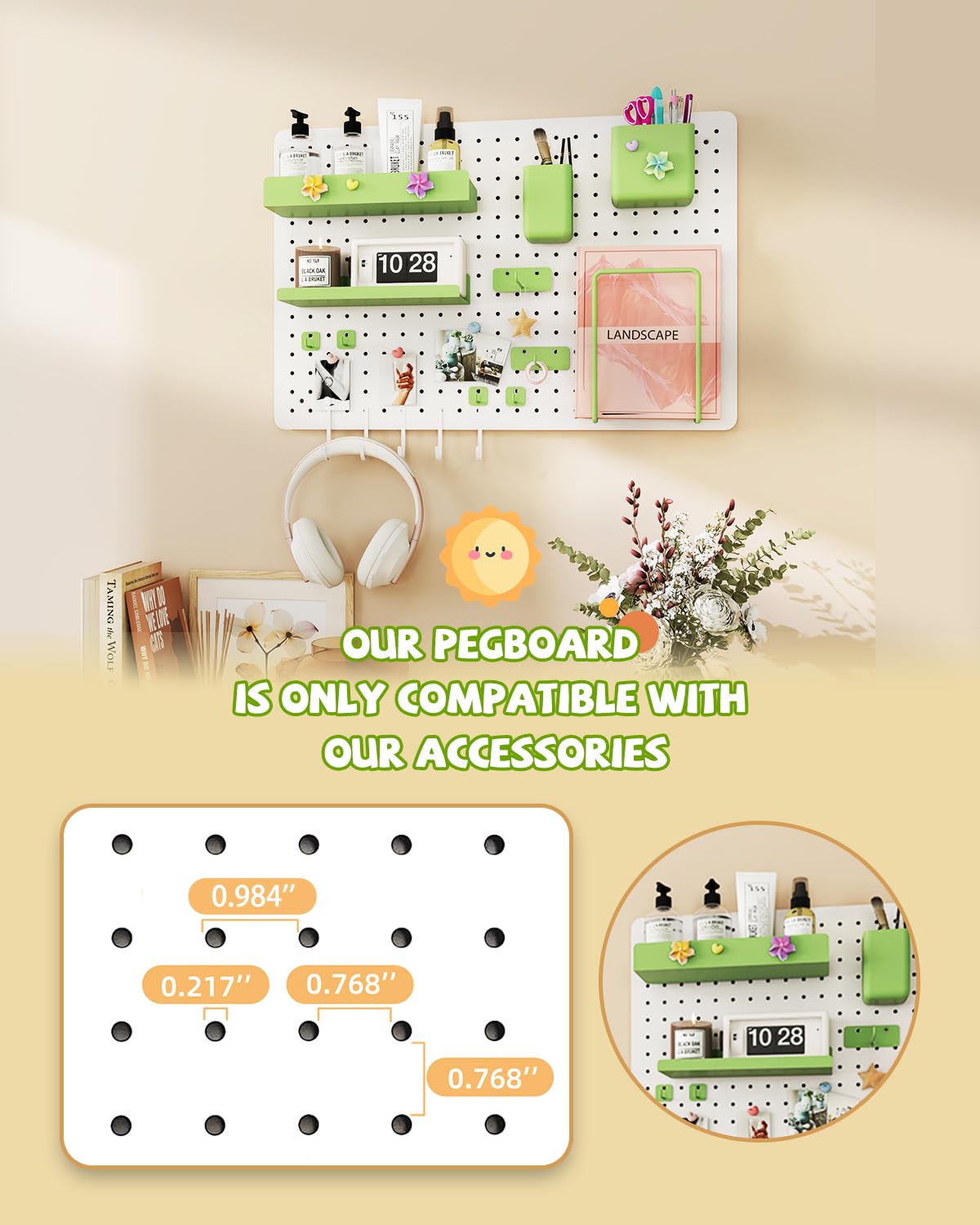 Metal Pegboard Kit — Carbon Steel Pegboards with 26 Accessories, Pegboard Wall Organizer for Home, Office, Study Room, Kitchen, Craft Room & Gaming Setup — 24″ × 16″ Yellow Peg Board