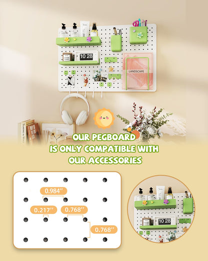 Metal Pegboard Kit — Carbon Steel Pegboards with 26 Accessories, Pegboard Wall Organizer for Home, Office, Study Room, Kitchen, Craft Room & Gaming Setup — 24″ × 16″ Yellow Peg Board