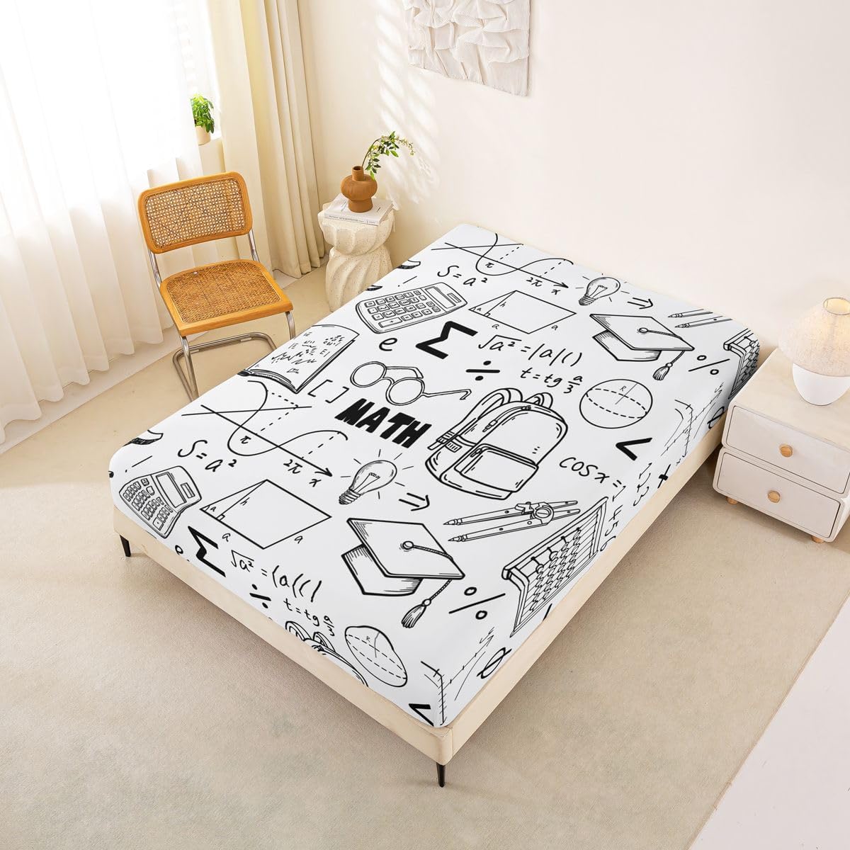 Erosebridal Chemistry Lab Fitted Sheet Twin Size Chemical Equation Bed Sheets for Boys Girls Chemical Elements Science Theme Bed Set Teens Kids Science Students Bedding Set School Dorm Room Decor
