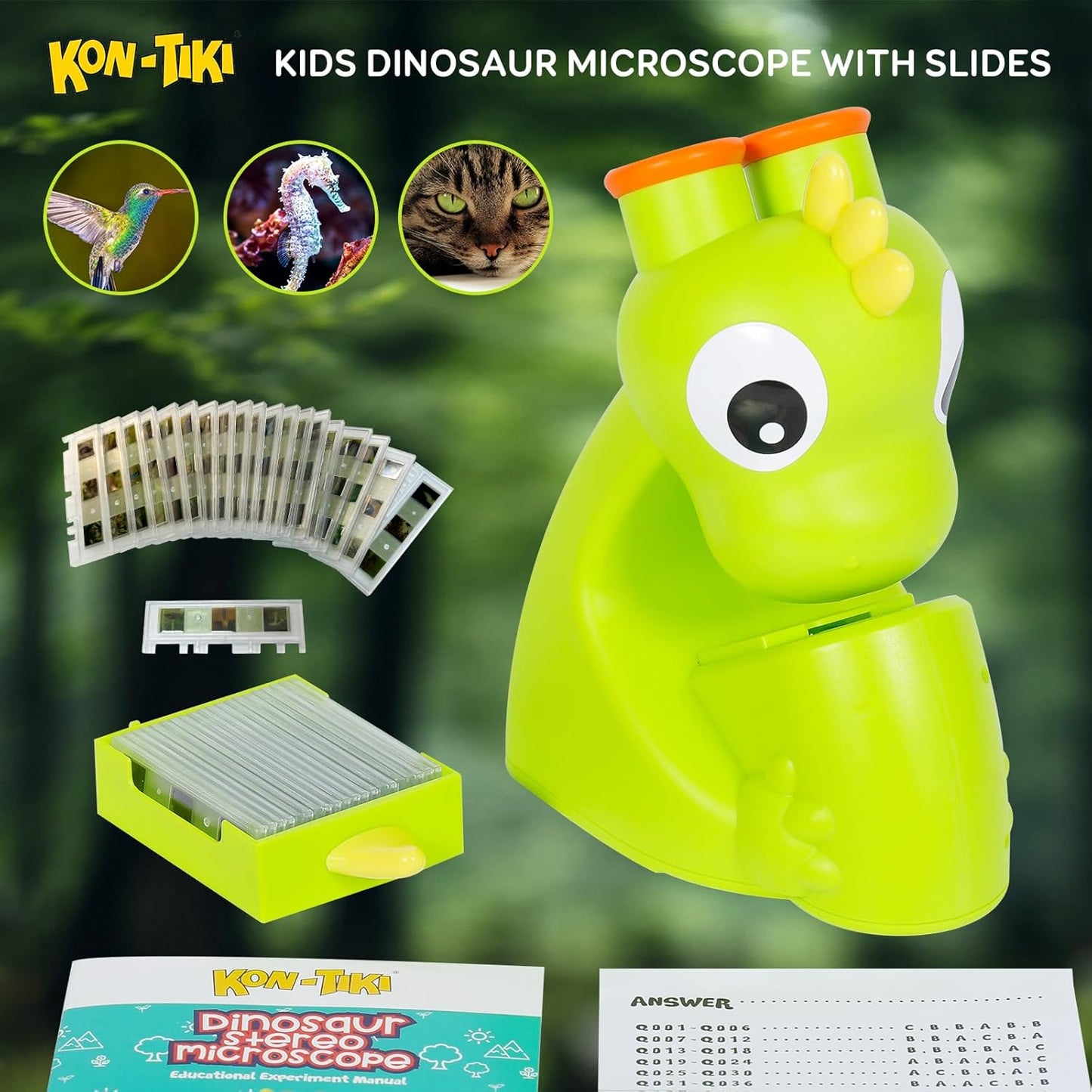 KON-TIKI Kids Dinosaur Microscope Viewer, Image Viewer with Stereo Goggles, 20 Micro Film Slides, 60 Science Images, LED Light, Q&A Learning Booklet, Educational STEM Toy Gift for Boys & Girls Age 3+