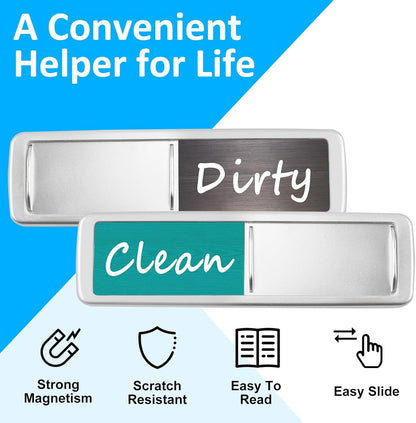 Dishwasher Magnet Clean Dirty Sign, Slide Strong Clean and Dirty Refrigerator Magnet Indicator for Dishwasher, Non-Scratch, Easy to Read, Self-Adhesive for Non-Magnetic Dishwasher（LightGray Brown）