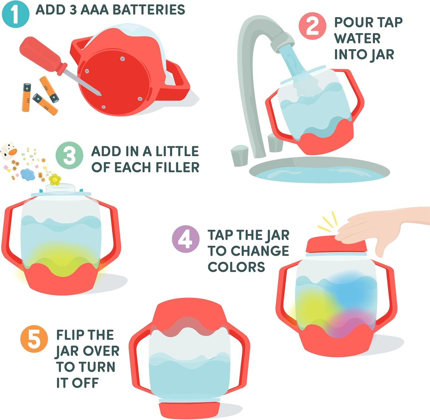 Glo Pals Water Activated Light-Up Sensory Bath Toy Play Jar, 4 Reusable Cubes and Fun Fillers for Bathtime and Sensory Play, Perfect for Kids and Toddlers, Easy As ABC