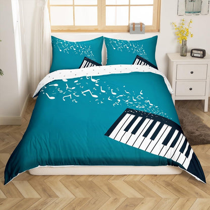 Drum Kit Comforter Cover Abstract Musical Instruments Bedding Set for Kids Boys Teens,Pop Music Duvet Cover Modern Rock Quilt Cover, Teal Laser Light Bedroom Decor Twin Size Blue Green Black