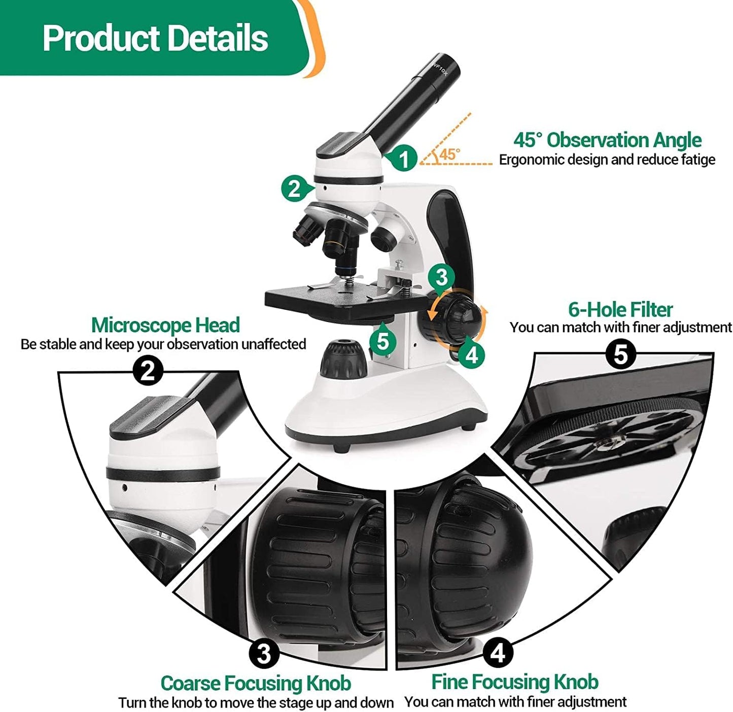 Microscope Kit for Kids Adults Students, 40X-2000X Compound Microscope with Prepared Slides, Dual LED Illumination, All-Glass Optics, Phone Adapter & Carrying Case for Beginners