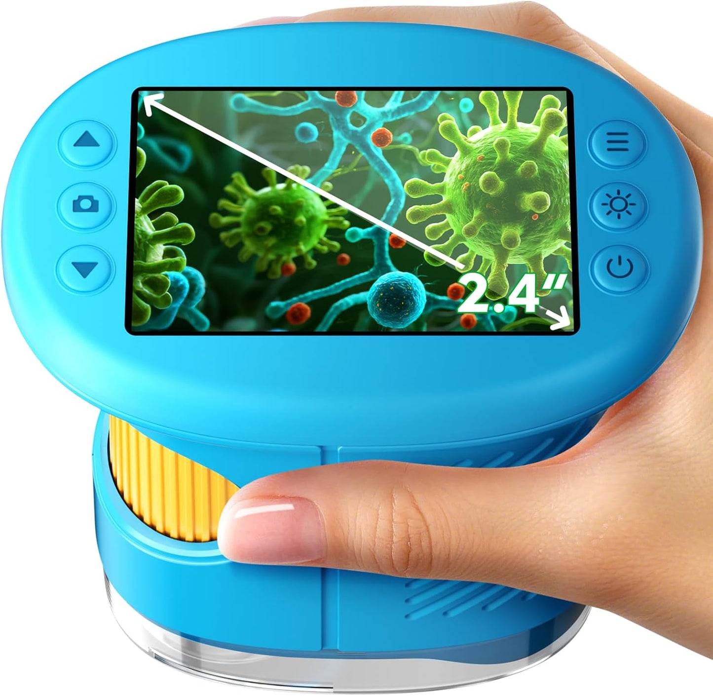 Odatay 4K 1000X Digital Microscope for Kids with Long Distance Viewing & 2.4" Screen, Portable Handheld Edu Toys for Kids Age 3-12 Exploring Bugs Plants at Home Classroom & Outdoor Travel, Yellow