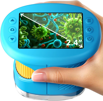 Odatay 4K 1000X Digital Microscope for Kids with Long Distance Viewing & 2.4" Screen, Portable Handheld Edu Toys for Kids Age 3-12 Exploring Bugs Plants at Home Classroom & Outdoor Travel, Yellow