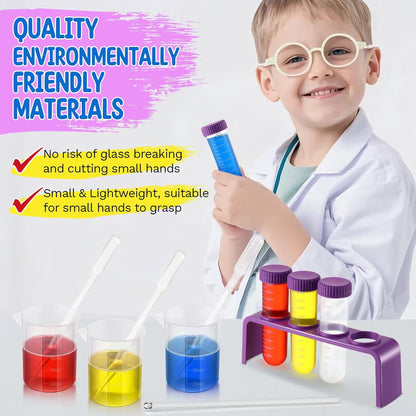 Colorful Science Experiment Kit for Kids, 120 Color Fizzers(Red, Yellow & Blue), Lab Science Test Tubes and Holder, Beakers, Droppers for STEM Activities Educational Gifts