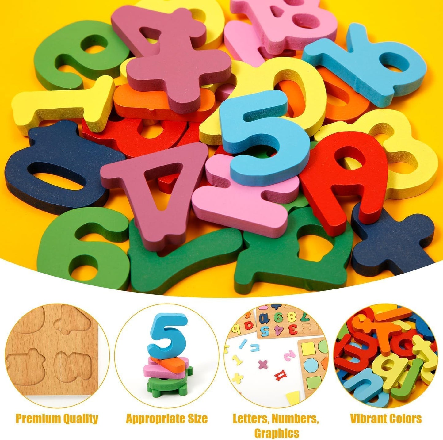 4-in-1 Wooden Alphabet Puzzle for Kids Ages 3+ – Upper & Lowercase Letters, Numbers & Shapes – Montessori Educational Learning Toy for Toddlers & Preschool – Fine Motor & Early STEM Skills