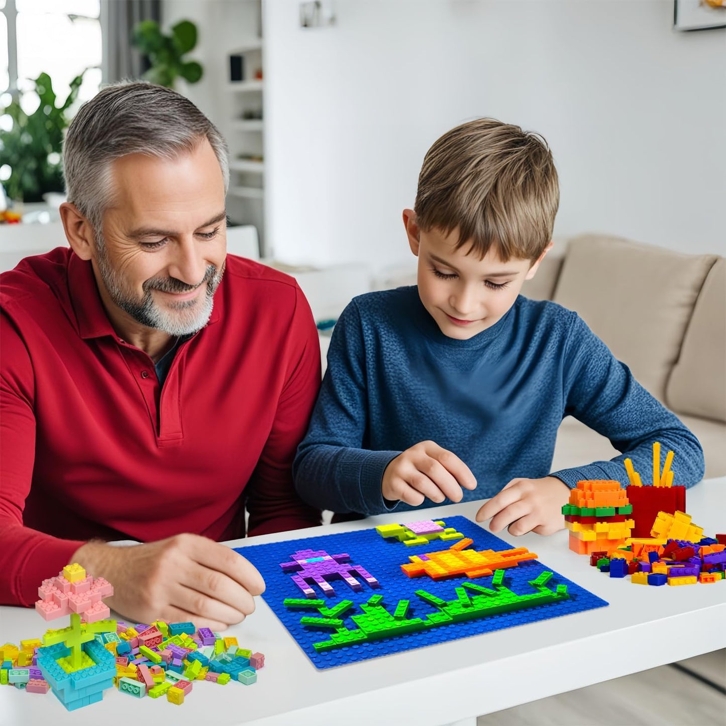 Building Bricks Baseplates Multipack 32x32 Stud, 8 Pack of Base Plates in Color of Black, Dark Grey, Light Grey & White, Foundation & Display for Building Blocks, 10x10 in. (25.5x25.5 cm)