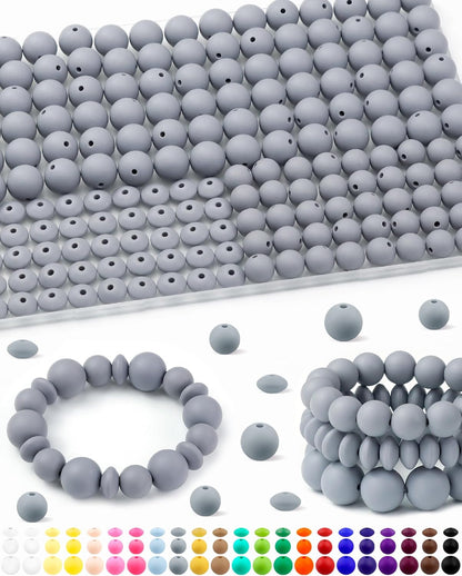 200Pcs FIVEIZERO Mixed Silicone Beads for Keychain Making, 12mm 15mm Round and 12mm Lentil Silicone Beads for Pens Bracelet Necklace DIY Crafts(Black)