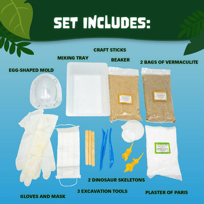 MindWare Dino Egg Dig Kit - Make 2 Giant Dino Eggs, Then Excavate The Dinosaur - Includes Science Experiment