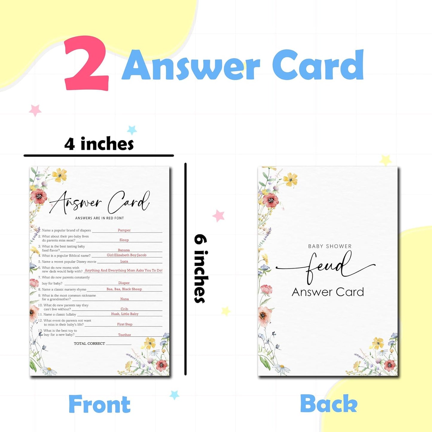 Spring Wildflowers Predictions & Advice Theme Baby Shower Games for New Parents - 50 Flowers Game Cards for Boys & Girls -Gender Neutral Gender Reveal Baby Announcement Activities Supplies & Decor-A02