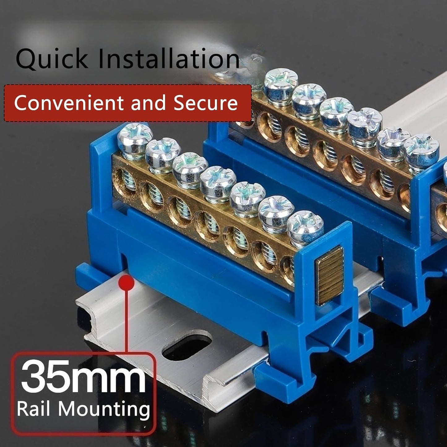 10 Positions Terminal Bus Bar Block 6 Pack Brass Wire Screw for Car Boat Marine Ground Power Distribution Grounding Electrical Bars Strip Block for 12V-110V, Blue
