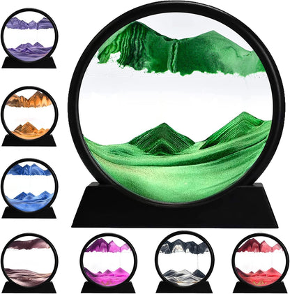 rysnwsu 3D Dynamic Sand Art Liquid Motion, Moving Sand Art Picture Round Glass 3D Deep Sea Sandscape in Motion Display Flowing Sand Painting Relaxing Desk Toys (Blue, 12'')