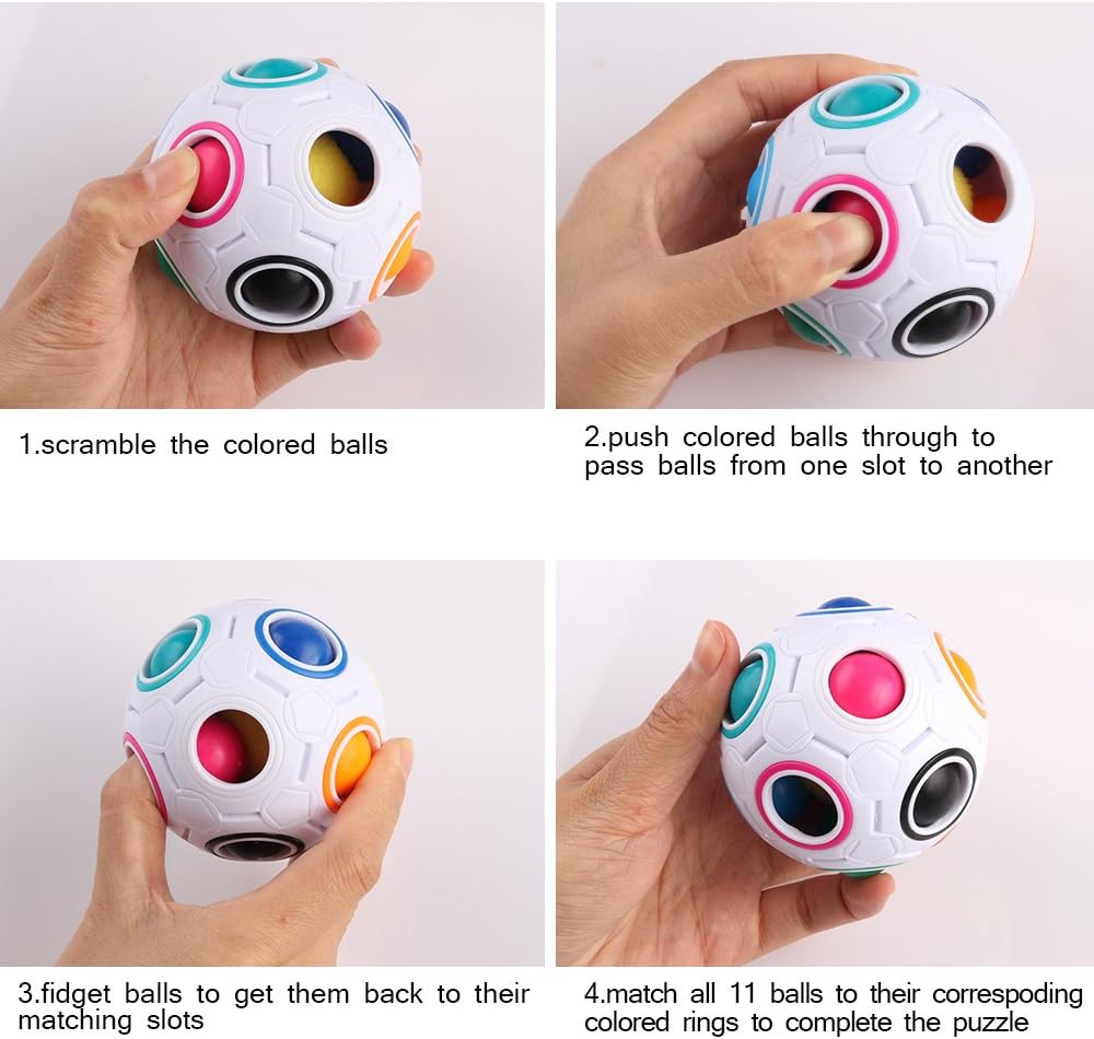 Coogam Rainbow Puzzle Ball Pack with Pouch Color-Matching Game Toy Stress Reliever Magic Ball Brain Teaser for Kids and Adults, Children, Boy, Girl Holiday Set of 2