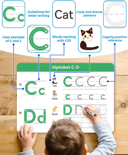 Preschool Learning Activities 54 Reusable Pages, Tracing Books for Kids Ages 3-5, Toddler Activities Busy Book, Handwriting Practice Kindergarten Workbooks, Educational Toys for 3 4 5 Year Old