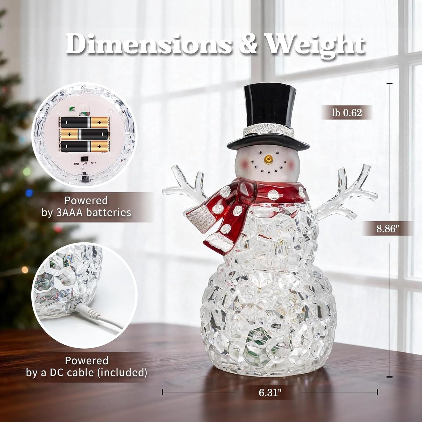 Christmas Lantern Snow Globe, Lighted Musical Snowman Lantern with Swirling Glitter, 10.5'' Christmas Snowing Lantern, USB & Battery Operated with Timer, Vintage Holiday Tabletop Decor