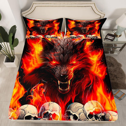 Manfei Musical Kids Fitted Sheet Full Size, MusicalGuitar Radio Drum Kit Headset Print Bedding Set 3pcs for Boys Girls, Rock Music Bed Cover with 2 Pillowcases, Soft Polyester Bedding, No Top Sheet
