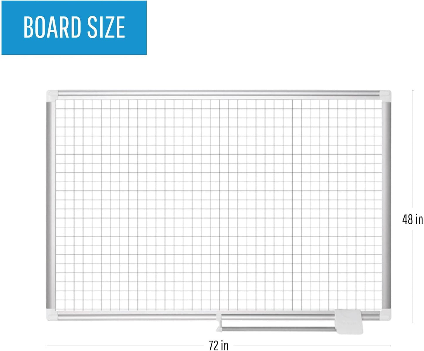 MasterVision gridded Magnetic Steel Dry Erase Planning Board, 1 x 2 Grid, 36 x 24, White Surface, Silver Aluminum Frame