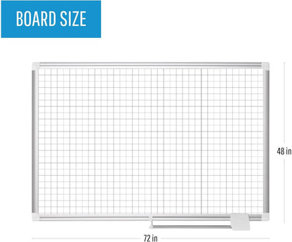 MasterVision gridded Magnetic Steel Dry Erase Planning Board, 1 x 2 Grid, 36 x 24, White Surface, Silver Aluminum Frame
