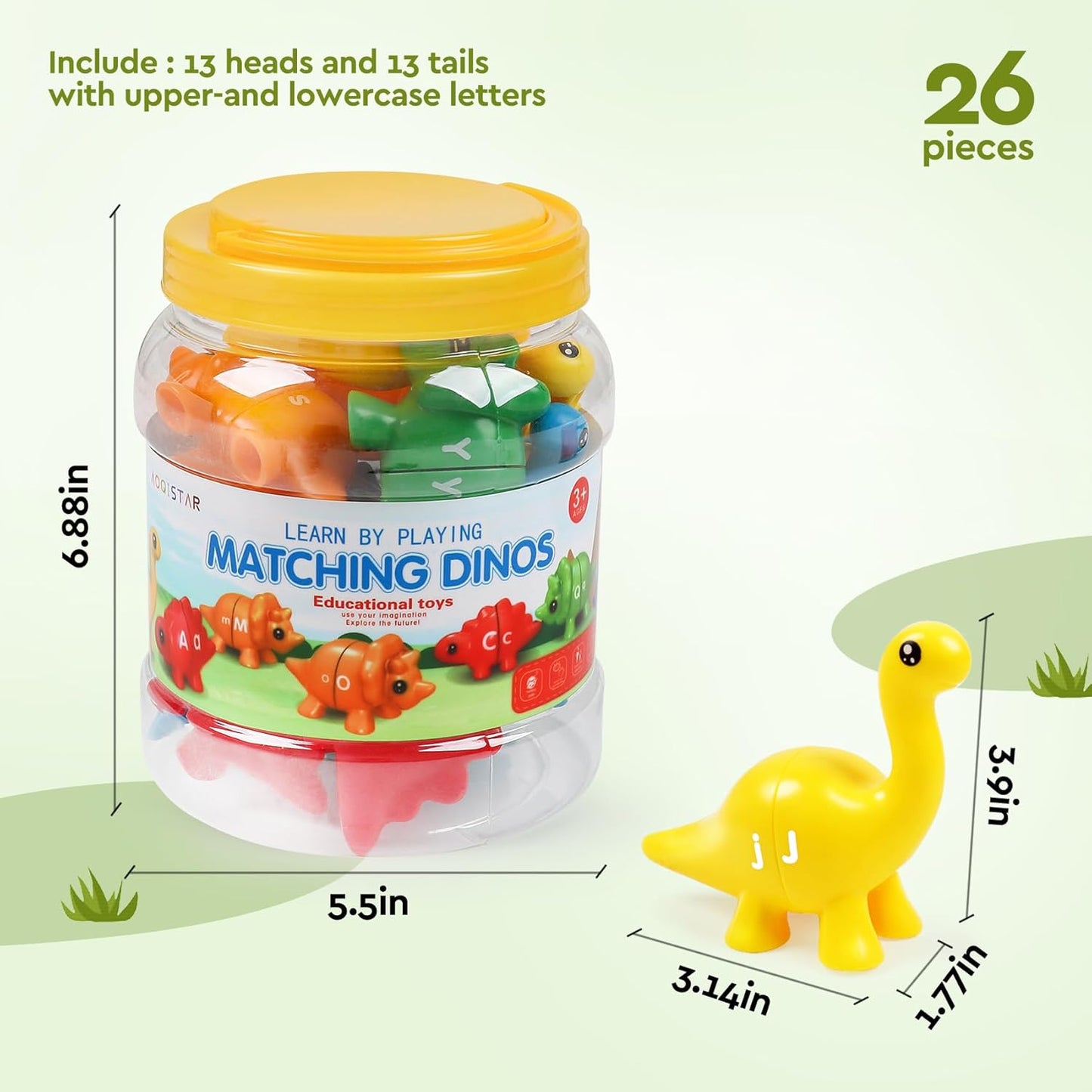 Montessori Matching Dinosaurs Toy, Color and Shapes Recognition, Snap and Pattern Match Game Preschool Learning Toys Homeschooling Class Activity Teaching Tool, Birthday Gift for Kids boys & Girls