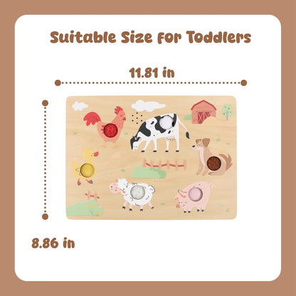 Freniland Press-to-Play Farm Sound Puzzle for Toddlers, Wooden Farm Sound Board with Push Buttons, Montessori Educational Toy for 18M+