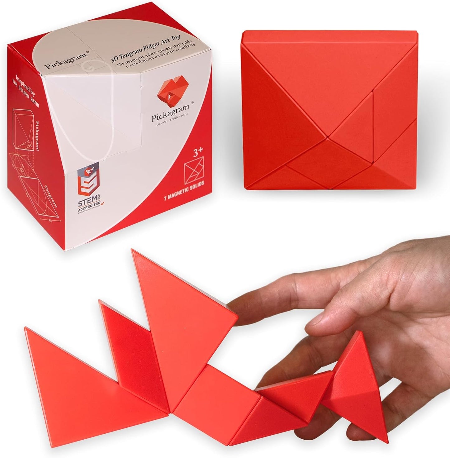 Pickagram Tangram 3D Magnetic Puzzle for Kids (8-12), Adults & Seniors | STEM Certified Fidget Puzzle - Magnetic Pattern Blocks for Cognitive Development, Creativity & Focus - Random Mix