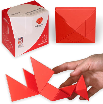 Pickagram Tangram 3D Magnetic Puzzle for Kids (8-12), Adults & Seniors | STEM Certified Fidget Puzzle - Magnetic Pattern Blocks for Cognitive Development, Creativity & Focus - Random Mix