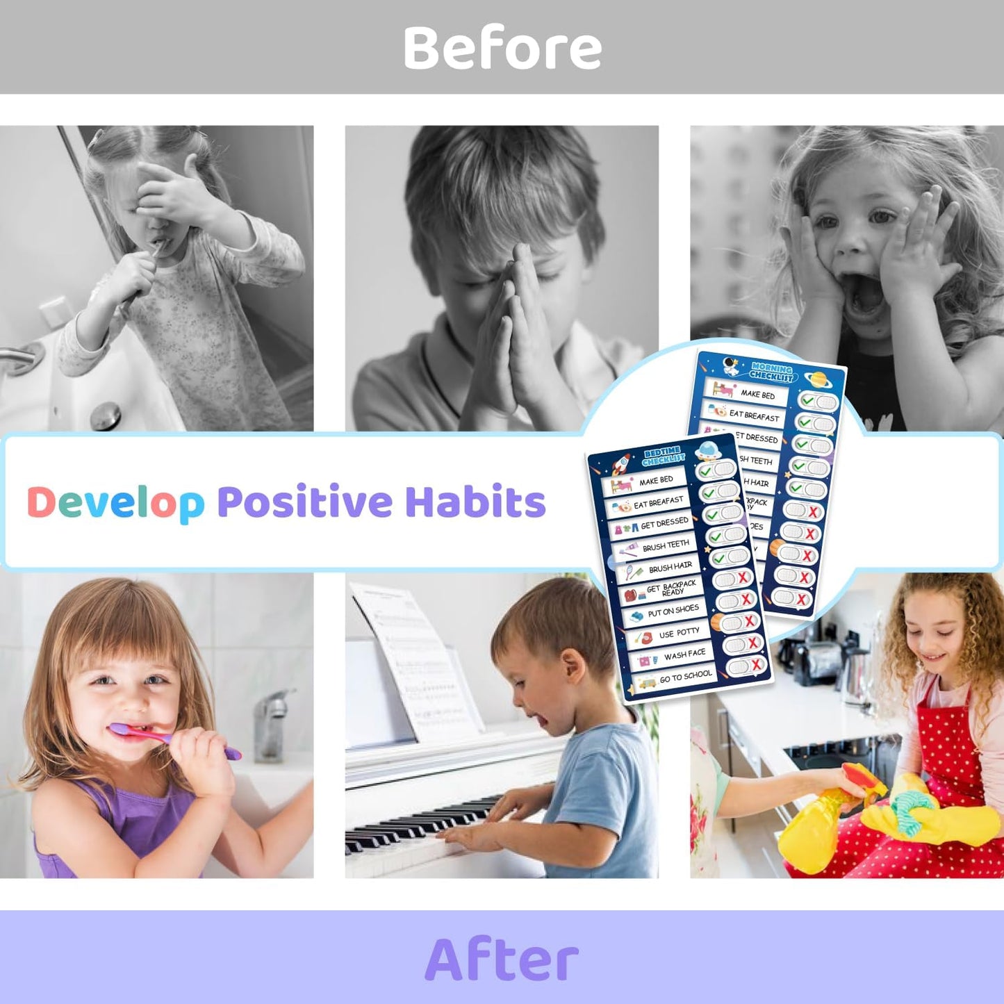 Upgraded Slider 3 in 1 Bedtime/Morning/Daily Routine Chart for Kids, Magnetic Chore Chart for Kids, Visual Schedule for Kids Toddlers Schedule Board for Home