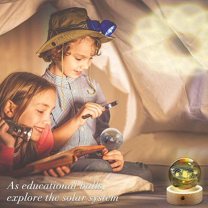 3D Solar System Crystal Ball with LED Touch Base,Solar System Night Light Lamp Gift,Indoor Figurine Lamps Light for Birthday,Christmas,Wedding,Graduation(8cm)