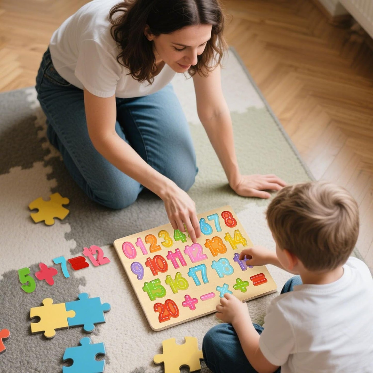 LovesTown Wooden Number Puzzle for Toddlers, Montessori Educational Math Materials, Counting Four Operations Learning Board for Kids, Preschool Learning Gift for Boys Girls