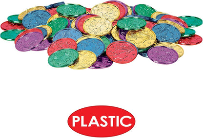 Beistle 200 Piece Embossed Plastic Coins For Pirate Treasure Chest Favors, Casino Theme Decorations