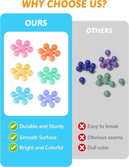 Snowflake Interlocking Building Block Educational Toy 300PCS for Kids Ages 3+, Multi-Color Solid Plastic Early Learning Creativity STEM Toy with Carrying Case Safe Material