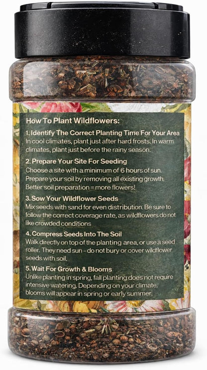 Mini Wildflower Seed Shaker - Save The Bees Seed Mix, by GevaGrow | 80,000+ Seeds | Pollinator & Bee Attracting Flower Seeds Bulk for Planting in Pots & Outdoor Gardens | 2 Ounce