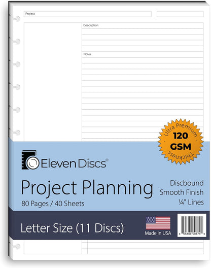 Eleven Discs Discbound Paper, Junior Size Mileage Log Sheets - Premium 120gsm Heavyweight Notebook & Planner Refills - 8 Discs, 5.5 x 8.5 in - Punched for Circa, Arc, TUL (50 Sheets)