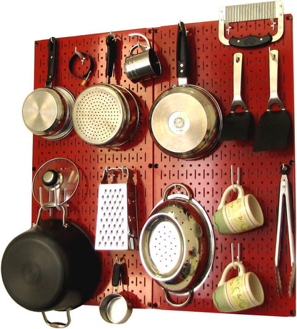 Wall Control Kitchen Pegboard Organizer Pots and Pans Storage Rack Organization Kit with Green Pegboard and White Accessories