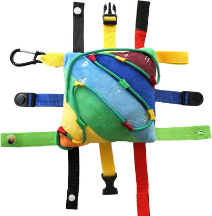SENSORY4U Buckle Pillow Sensory Fine Motor Development Toy Activity Plushie - OT Therapy Tool Threading Counting Colors Latches Sorting Skills in One - 2nd Edition