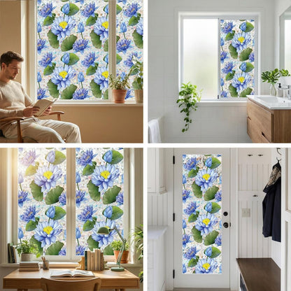 Flower Stained Glass Window Film Decorative Static Cling Stickers Sun Blocking Privacy Decals for Home Car White Lily