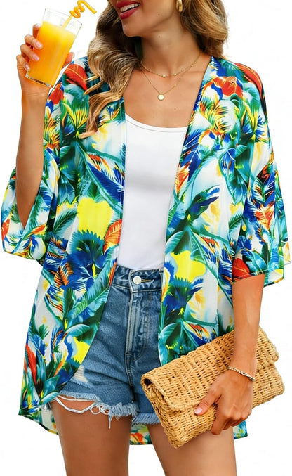 Womens Kimono Cardigans Beach Cover ups Swimwear Puff Sleeve Loose Casual Summer Tops 2026