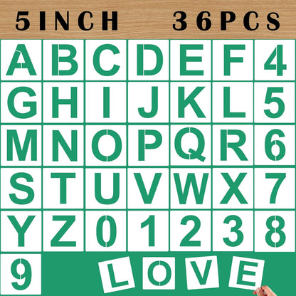36PCS Letter Stencils 1 inch Reusable Plastic, Small Alphabet and Number Stencils for Painting on Wood, Wall, Fabric, Tracing, Rock, Chalkboard, Signage