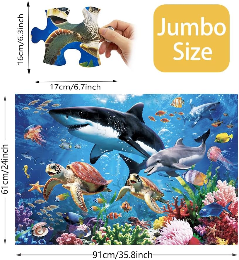 Jumbo Floor Puzzle for Toddlers, 48 Piece Puzzle Educational for Kids, 3 x 2 Feet Gaint Toy (Undersea)